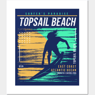 Retro Surfing Topsail Beach, North Carolina // Vintage Surfer Beach // Surfer's Paradise Posters and Art